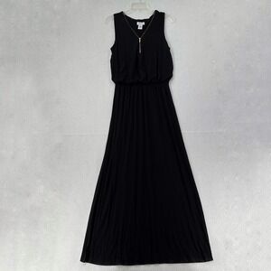 Carmen Marc Valvo‎ Black Jersey Maxi Dress Size MEDIUM Zip Front Casual